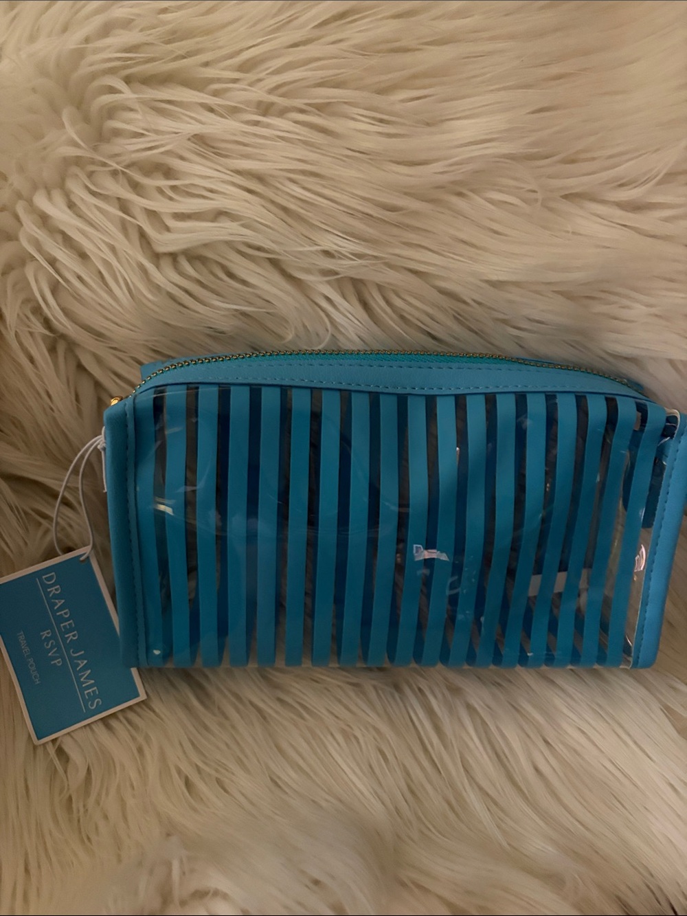 Draper James Turquoise Striped Clear Travel Pouch